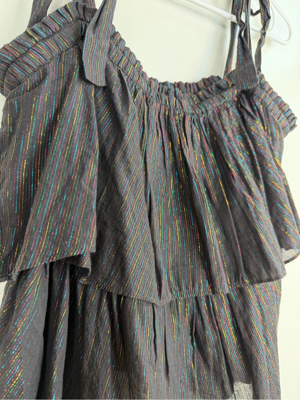 La Vie Rebecca Taylor Lurex Metallic Stripe Tie-Shoulder Tier Top Size Medium - Picture 6 of 13